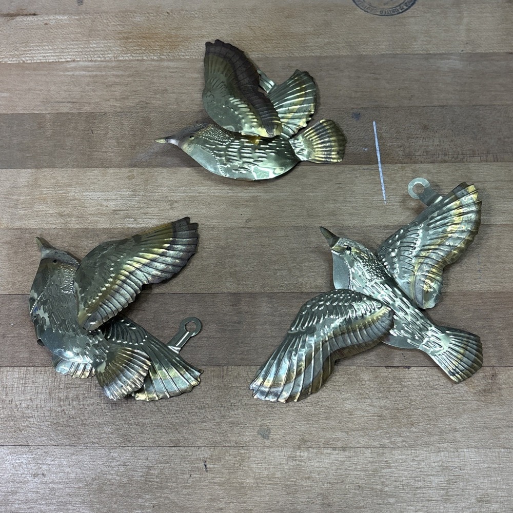 Vintage Brass Flying Bird Wall Decor Set of 3 Mid Century Hollywood Regency